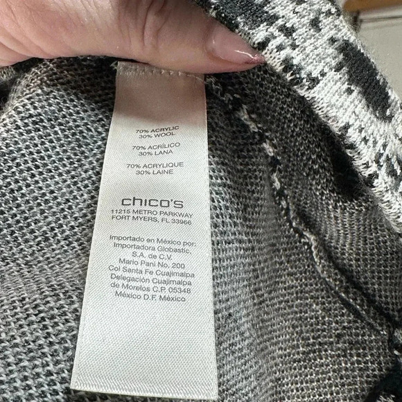 Chico's size 3/L/16 animal print knit‎ moto style front zip sweater coat - Picture 6 of 9